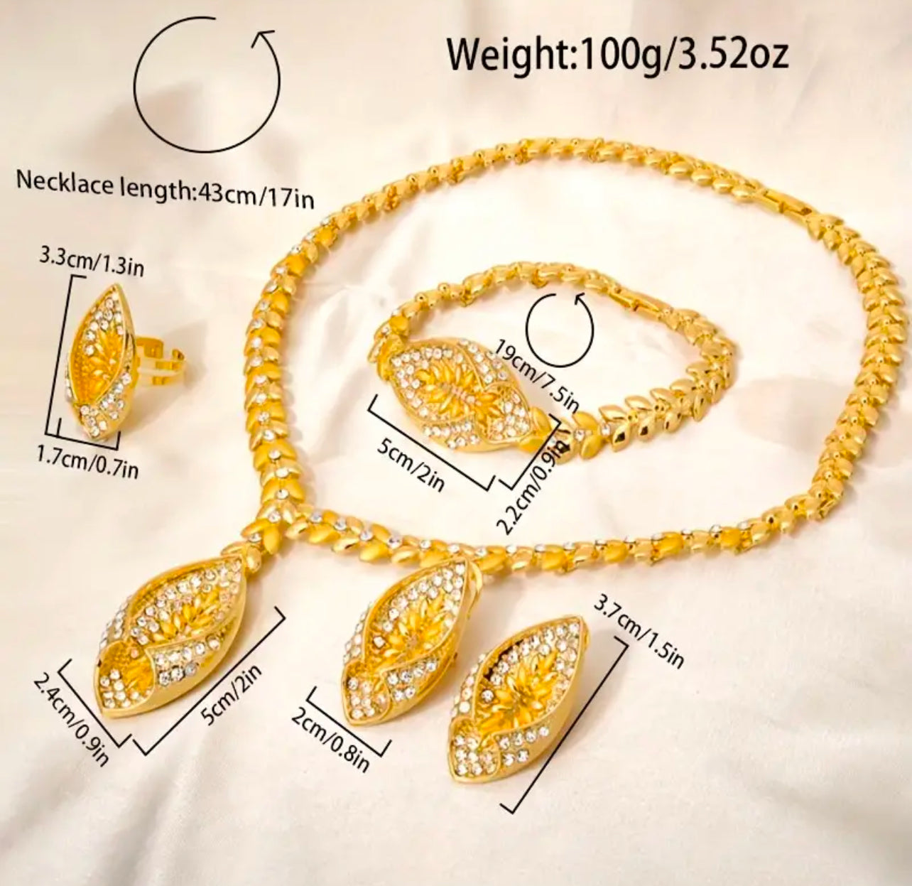 5pcs Set Golden Romantic Cubic Zirconia Necklace