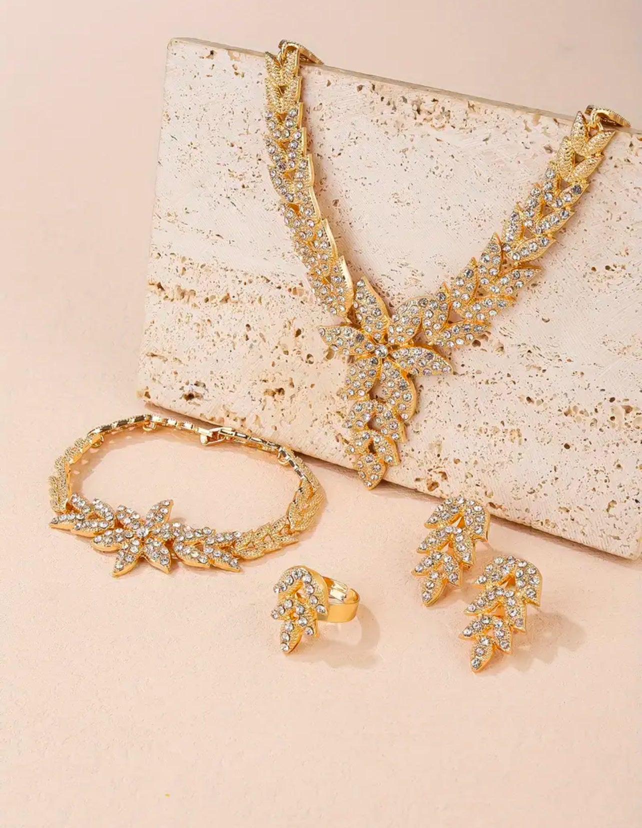 Leaf Rhinestone Jewelry Set