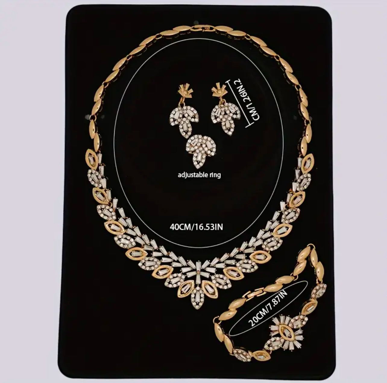 18K Gold Plated Jewelry Set with Rhinestones