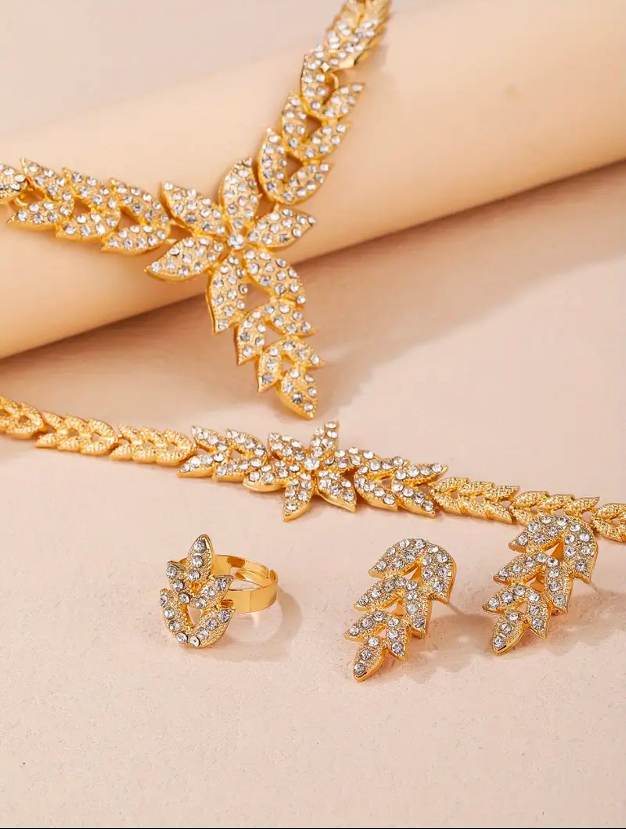 Leaf Rhinestone Jewelry Set