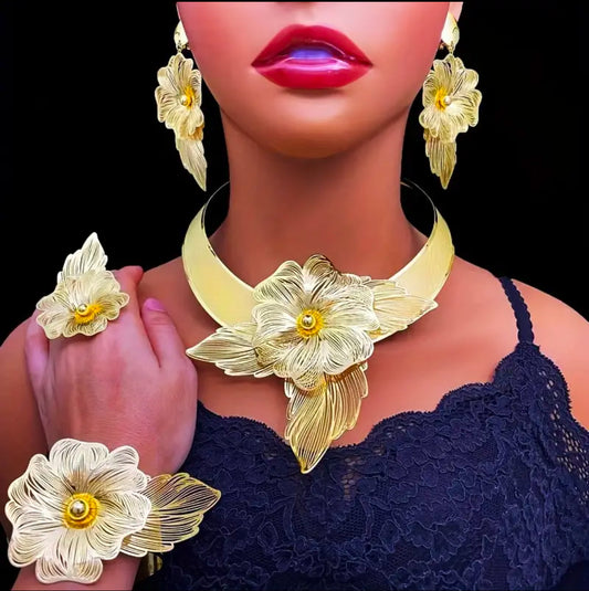 Floral Gold Plated Jewelry Set