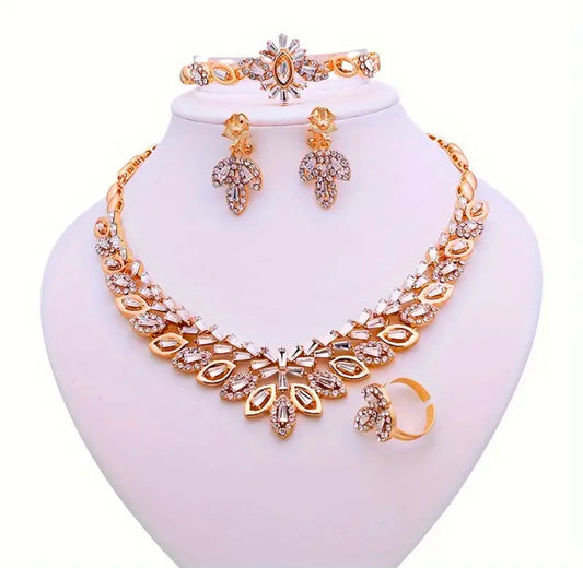 18K Gold Plated Jewelry Set with Rhinestones