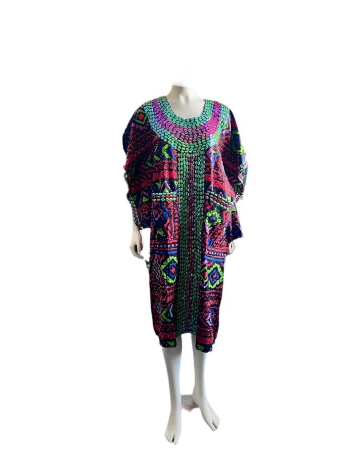African Print Ankara Hand Beaded Short Bubu Maxi Dress - Image 3