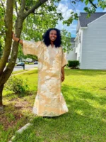 African Hand Beaded/Embroidered Afro Kayla Damask Brocade Kaftan Dress - Image 2