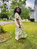 African Hand Beaded/Embroidered Afro Kayla Damask Brocade Kaftan Dress - Image 3