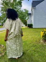 African Hand Beaded/Embroidered Afro Kayla Damask Brocade Kaftan Dress - Image 4