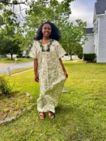 African Hand Beaded/Embroidered Afro Kayla Damask Brocade Kaftan Dress - Image 5