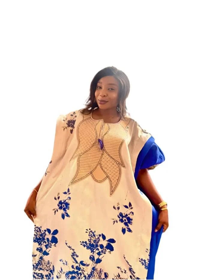 African Luxury Embroidered Damask Brocade Bubu - Image 1