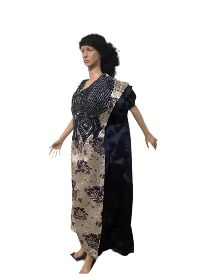 African Luxury Embroidered Damask Brocade Bubu - Image 10