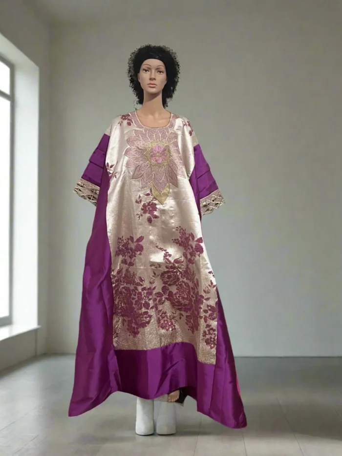 African Luxury Embroidered Damask Brocade Bubu - Image 8