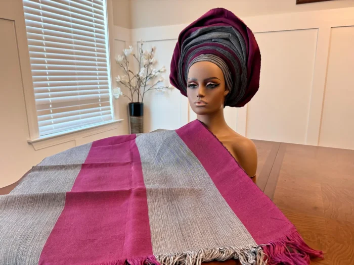 Traditional African Bridal and Rich Aunty Headgear/Head Tie Aso-Oke/Kente Auto Gele 2p Set Gele and Ipele - Image 9