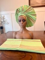 Traditional African Bridal and Rich Aunty Headgear/Head Tie Aso-Oke/Kente Auto Gele 2p Set Gele and Ipele - Image 8