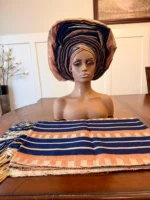 Traditional African Bridal Headgear/Head Tie Aso-Oke/Kente Auto Gele 2p Set Gele and Ipele - Image 10
