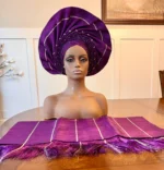 Traditional African Bridal Headgear/Head Tie Aso-Oke/Kente Auto Gele 2p Set Gele and Ipele - Image 11
