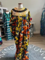 African Ankara Hand Beaded Round Neck Maxi Bubu/Dress - Image 3