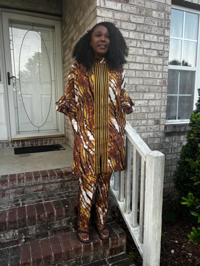 African Print Ankara Kimono Style Front Zipper 2p Pant Set - Image 3
