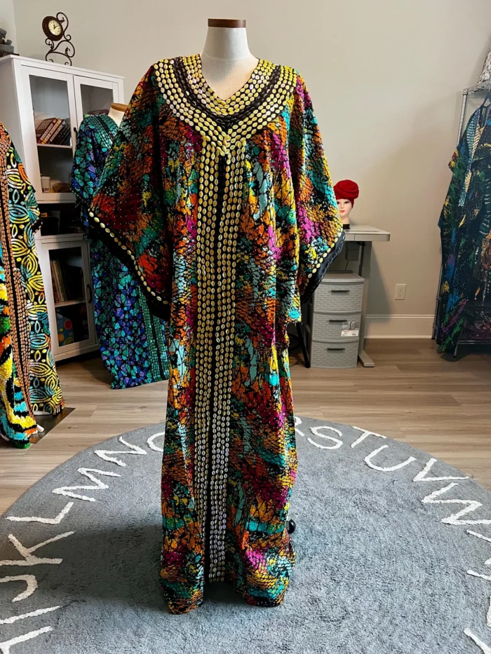 African Print Ankara Hand Beaded Bubu Maxi Dress - Image 5