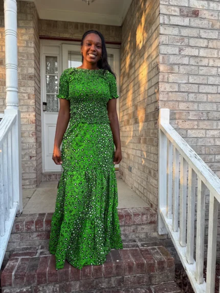 African Print Ankara Smoked Top 2p Skirt and Blouse