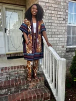 African Print Ankara Aso-Oke/Kente Kimono 2p Pant Set