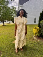 Luxury Gold African European Damask Brocade Bubu Maxi Dress