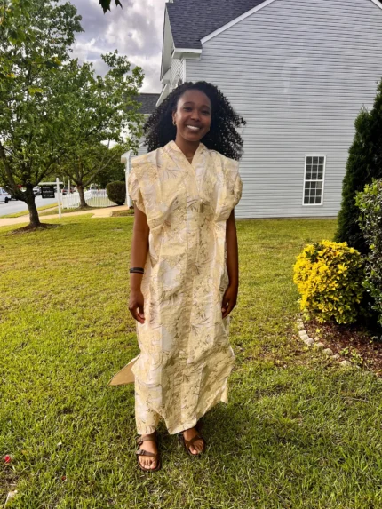 Luxury Gold African European Damask Brocade Bubu Maxi Dress