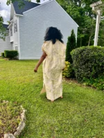Luxury Gold African European Damask Brocade Bubu Maxi Dress - Image 5
