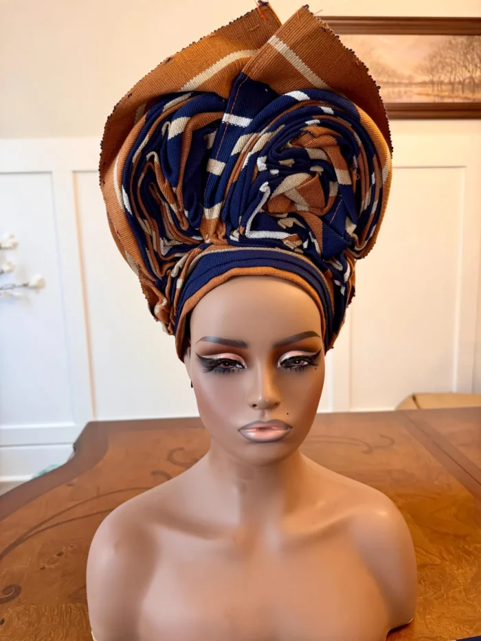 Traditional African Bridal and Rich Aunty Headgear/Head Tie Aso-Oke/Kente Auto Gele 2p Set Gele and Ipele - Image 4