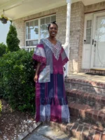 Unique African Traditional Woven Aso-Oke/Kente Bubu Maxi Dress - Image 3