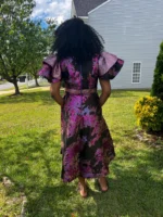 African Unique Luxury Damask Brocade Flare Dress - Image 4