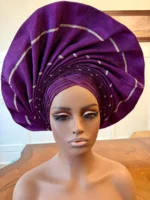 Traditional African Bridal Headgear/Head Tie Aso-Oke/Kente Auto Gele 2p Set Gele and Ipele - Image 4
