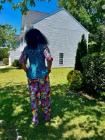 African Ankara Print Floral Front Zip 2p Pant Set - Image 3