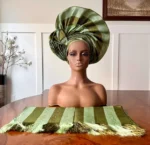 Traditional African Bridal Headgear/Head Tie Aso-Oke/Kente Auto Gele 2p Set Gele and Ipele - Image 5