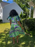 African Unique Luxury Damask Brocade Flare Dress - Image 6