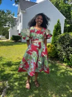 African Unique Luxury Damask Brocade Flare Dress - Image 2