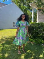 African Unique Luxury Damask Brocade Flare Dress