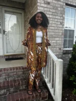African Print Ankara Kimono Style Front Zipper 2p Pant Set