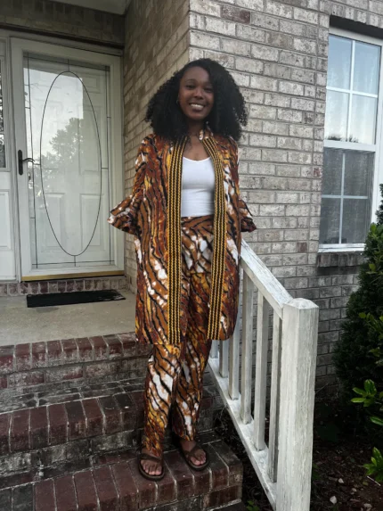 African Print Ankara Kimono Style Front Zipper 2p Pant Set