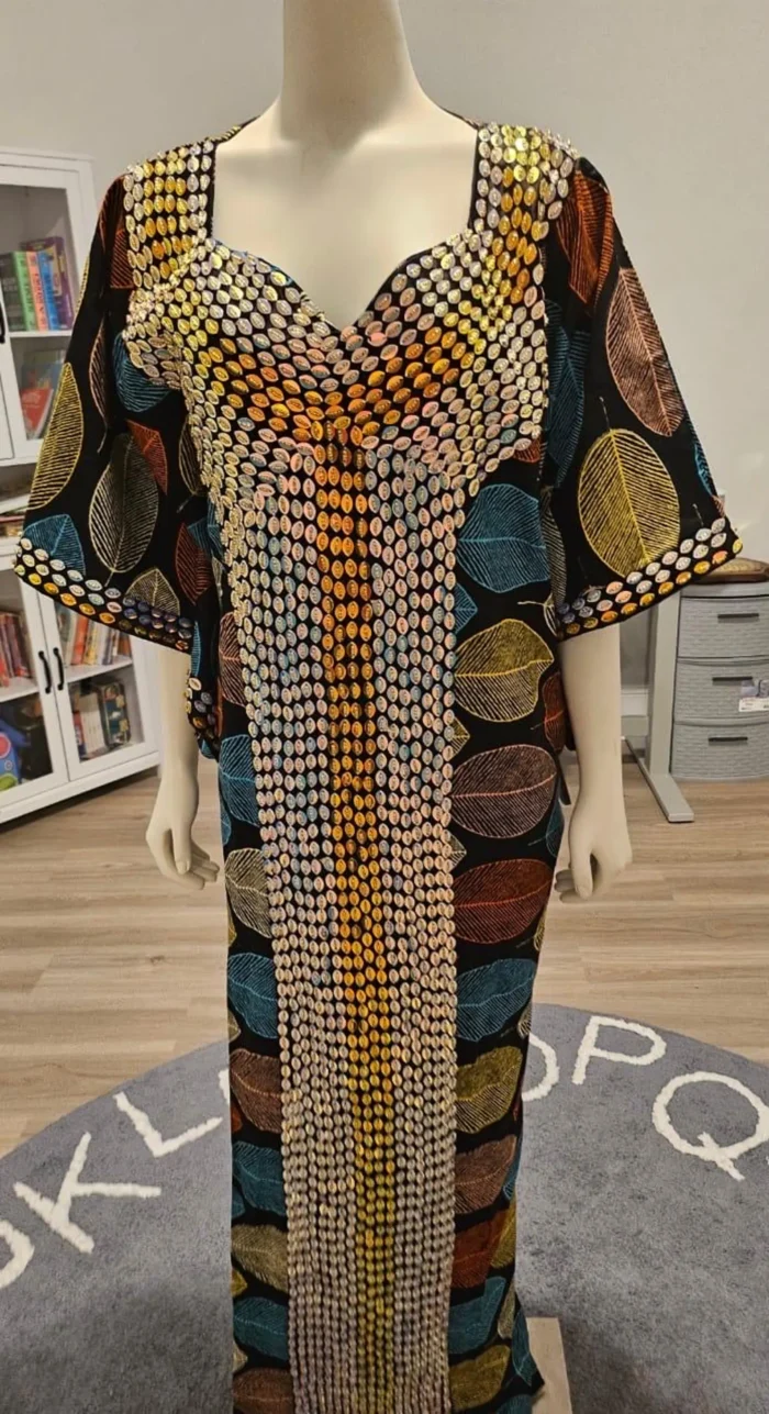 African Print Hand Beaded Luxury Dress - Image 6