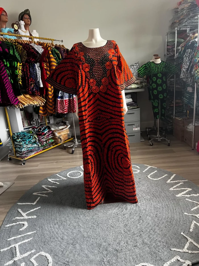 African Print Ankara Unique Embroidered Kaftan Dress - Image 10