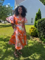 African Unique Luxury Damask Brocade Flare Dress - Image 8