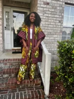 African Print Ankara Aso-Oke/Kente Kimono 2p Pant Set - Image 6