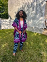 African Print Ankara Aso-Oke/Kente Kimono 2p Pant Set - Image 2