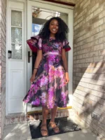 African Unique Luxury Damask Brocade Flare Dress - Image 9