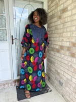 African Print Ankara Unique Embroidered Kaftan Dress - Image 3