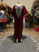 Beautiful Glittering Stone design African Ankara Print Kaftan/Dress - Image 11