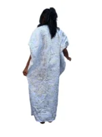 Luxury White African Damask Brocade Bubu Maxi Dress - Image 2