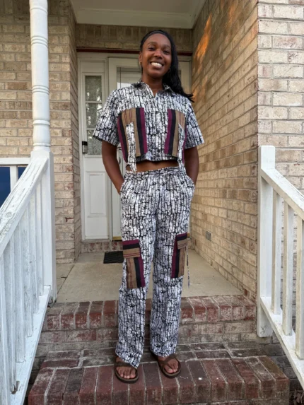 African Print Ankara Mixed Aso-Oke/Kente Afro Gabriella Cropped Top 2p Pant Set