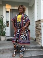 Modern African Print Ankara Aso-Oke/Kente Kimono 2p Pant Set - Image 9