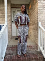 African Print Ankara Mixed Aso-Oke/Kente Afro Gabriella Cropped Top 2p Pant Set - Image 4