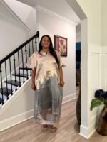 Modern Luxury 2 tone European Organza/Damask Brocade Bubu/Boubou Maxi Dress with inner wear - Image 5